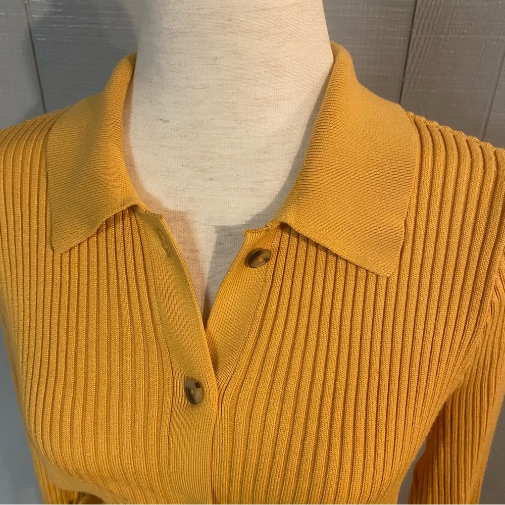 Abercrombie & Fitch Women's Yellow Gold Mustard Ribbed Cardigan Sweater XL - Picture 4 of 7
